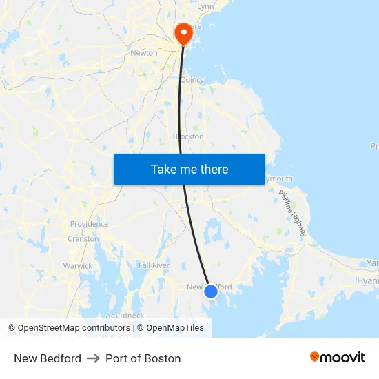 New Bedford to Port of Boston map