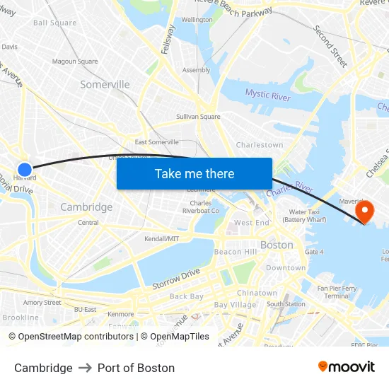 Cambridge to Port of Boston map