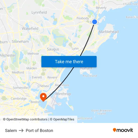 Salem to Port of Boston map