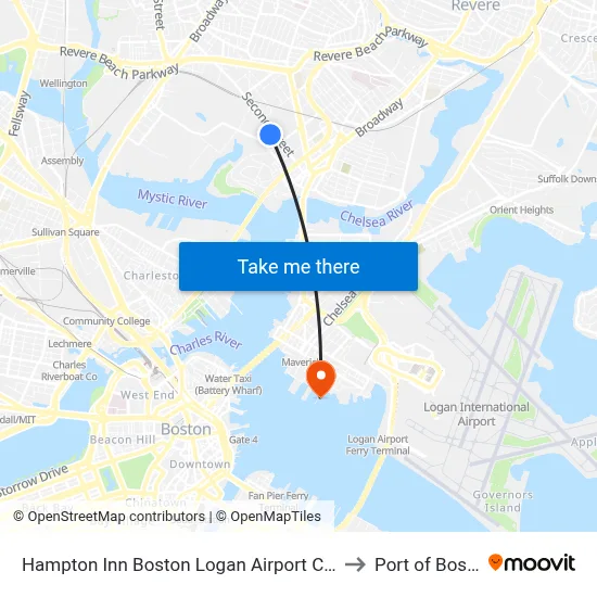 Hampton Inn Boston Logan Airport Chelsea to Port of Boston map