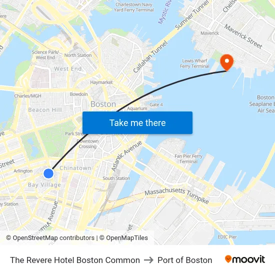 The Revere Hotel Boston Common to Port of Boston map