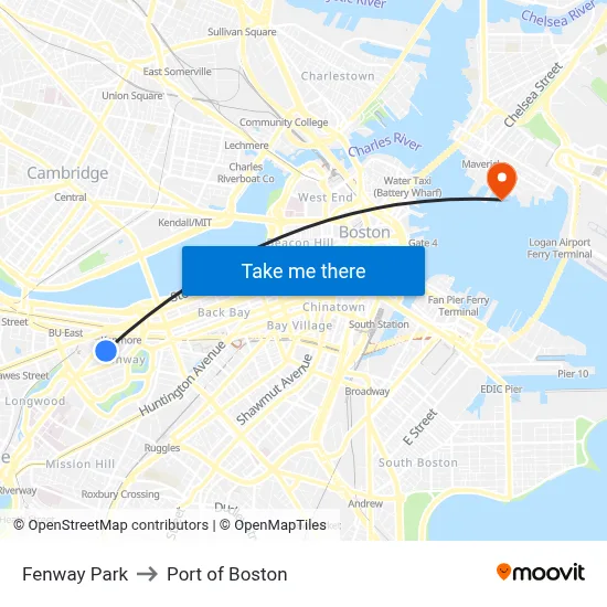 Fenway Park to Port of Boston map
