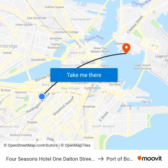 Four Seasons Hotel One Dalton Street Boston to Port of Boston map
