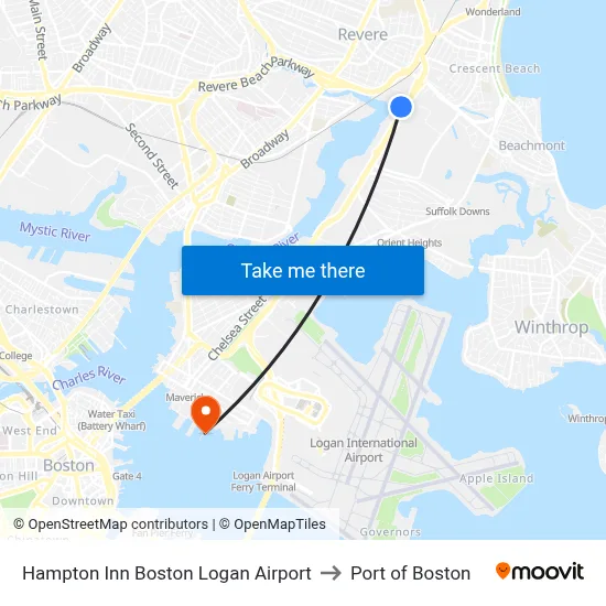 Hampton Inn Boston Logan Airport to Port of Boston map