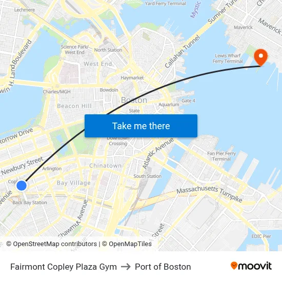 Fairmont Copley Plaza Gym to Port of Boston map