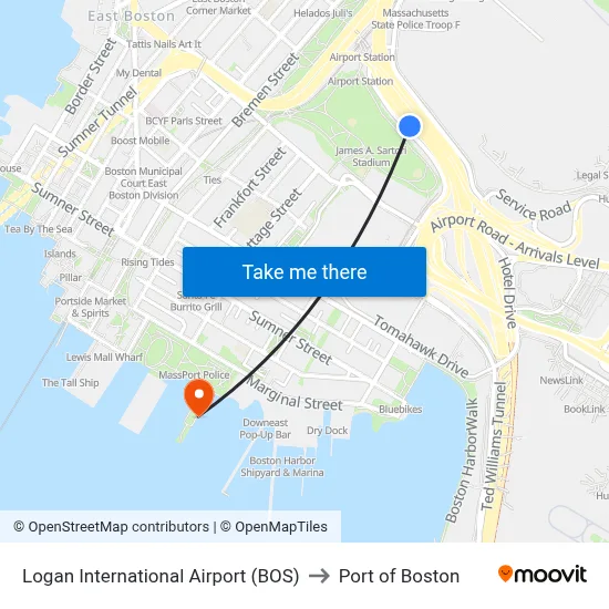 Logan International Airport (BOS) to Port of Boston map