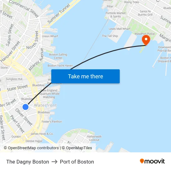 The Dagny Boston to Port of Boston map