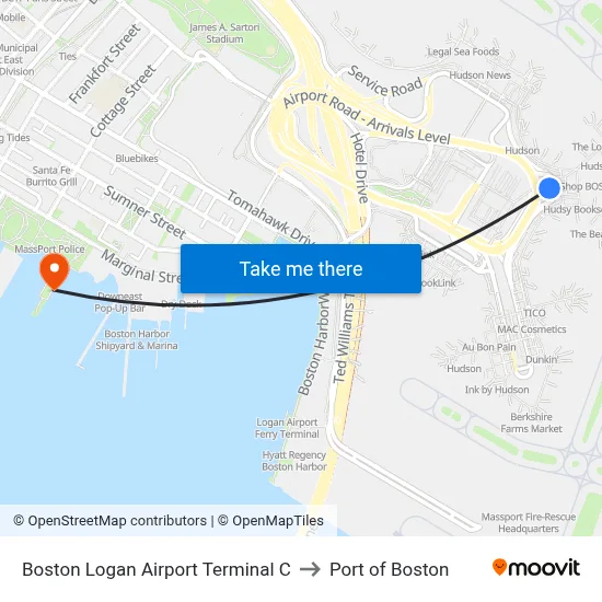 Boston Logan Airport Terminal C to Port of Boston map
