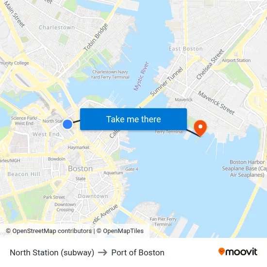 North Station (subway) to Port of Boston map
