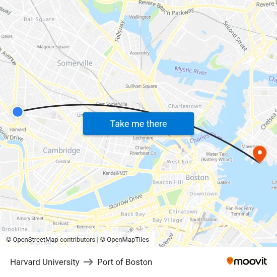Harvard University to Port of Boston map