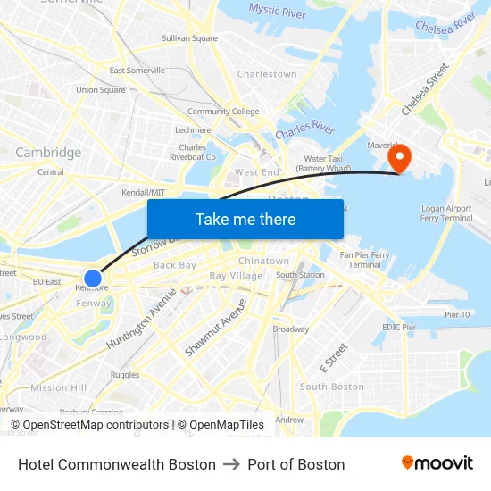 Hotel Commonwealth Boston to Port of Boston map