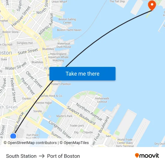 South Station to Port of Boston map