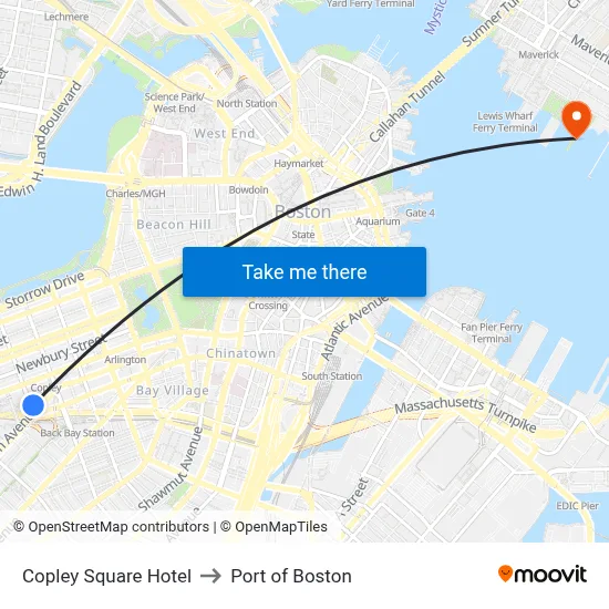 Copley Square Hotel to Port of Boston map