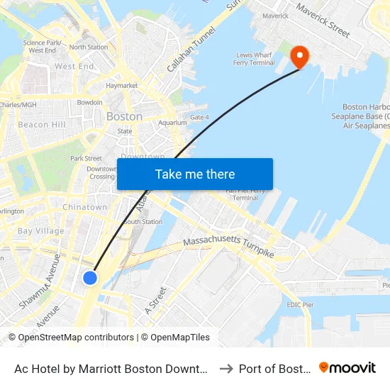 Ac Hotel to Port of Boston map