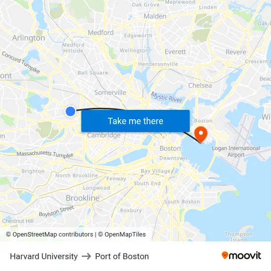 Harvard University to Port of Boston map