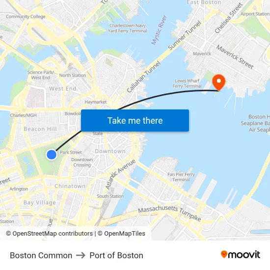 Boston Common to Port of Boston map