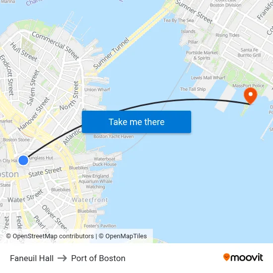 Faneuil Hall to Port of Boston map