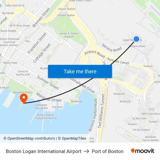 Boston Logan International Airport to Port of Boston map