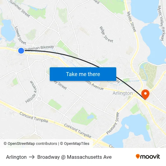 Arlington to Broadway @ Massachusetts Ave map