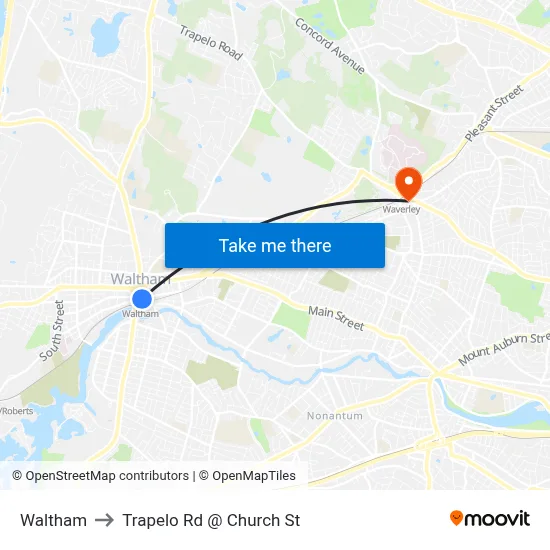 Waltham to Trapelo Rd @ Church St map