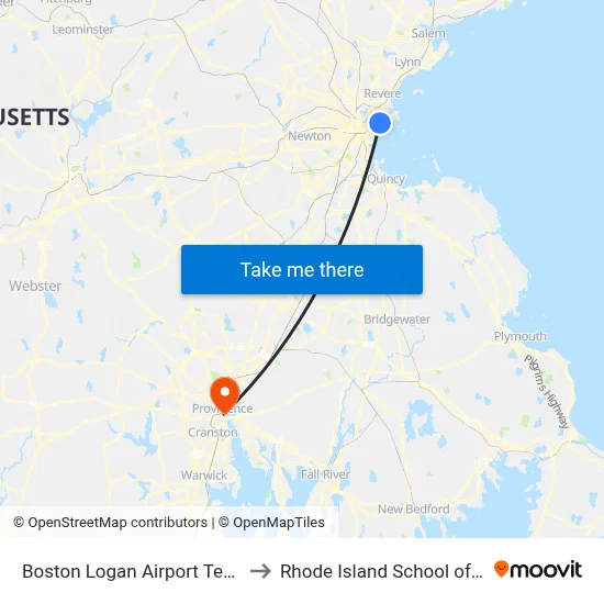 Boston Logan Airport Terminal C to Rhode Island School of Design map