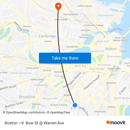Boston to Bow St @ Warren Ave map