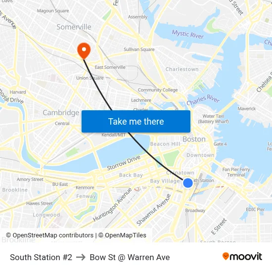 South Station #2 to Bow St @ Warren Ave map