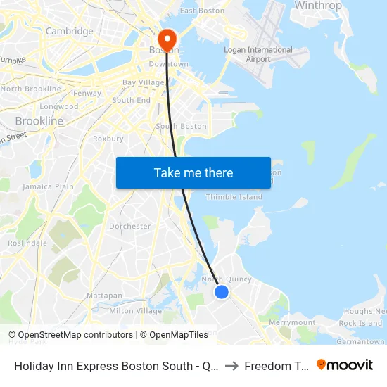 Holiday Inn Express Boston South - Quincy to Freedom Trail map