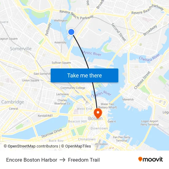 Encore Boston Harbor to Freedom Trail map
