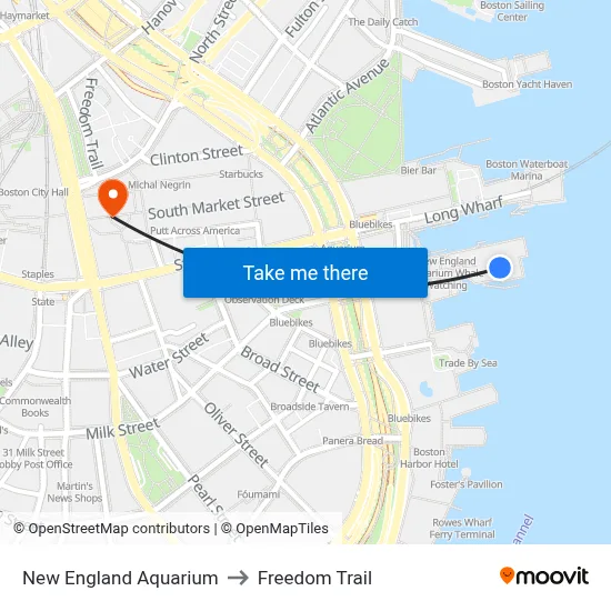 New England Aquarium to Freedom Trail map