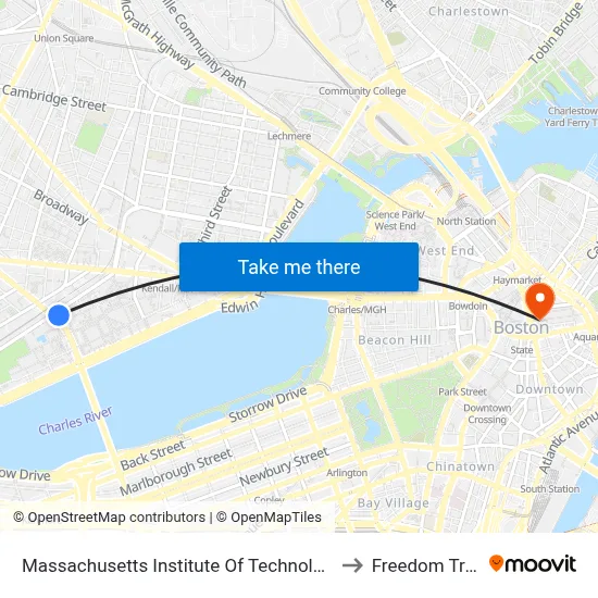 Massachusetts Institute Of Technology to Freedom Trail map