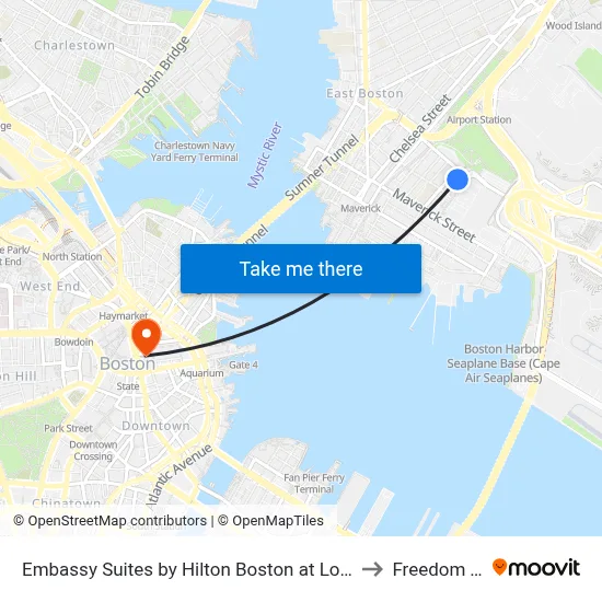 Embassy Suites by Hilton Boston at Logan Airport to Freedom Trail map
