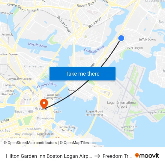 Hilton Garden Inn Boston Logan Airport to Freedom Trail map