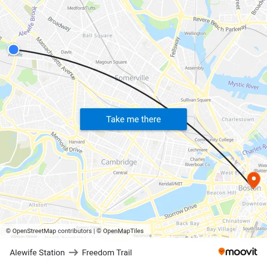 Alewife Station to Freedom Trail map