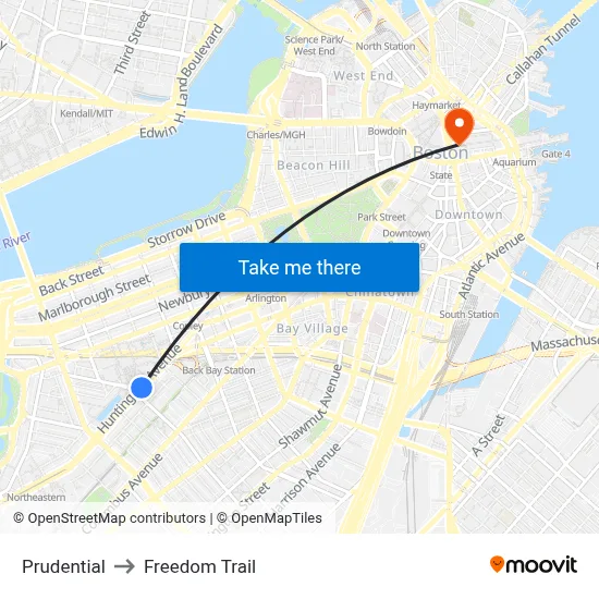 Prudential to Freedom Trail map
