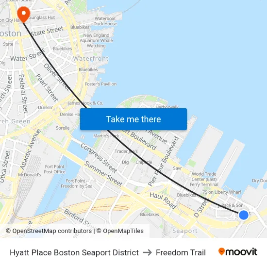 Hyatt Place Boston Seaport District to Freedom Trail map