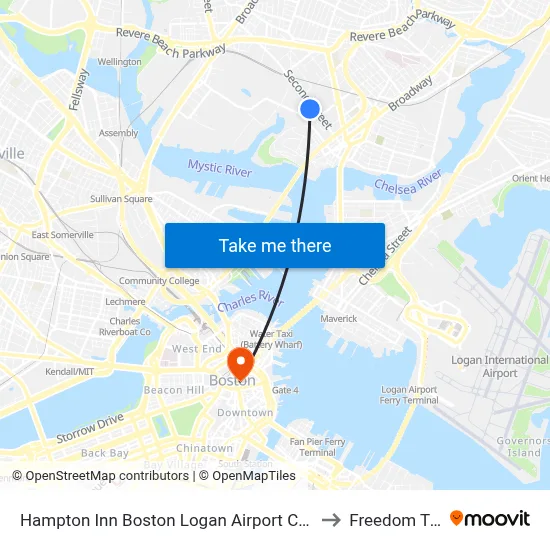 Hampton Inn Boston Logan Airport Chelsea to Freedom Trail map