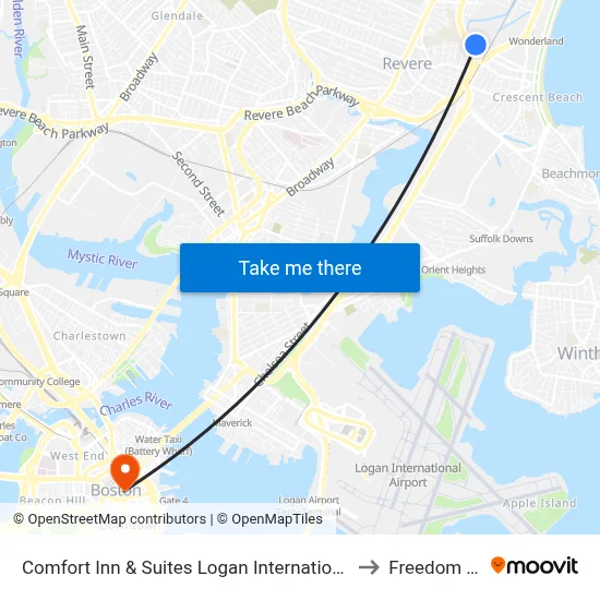 Comfort Inn & Suites Logan International Airport to Freedom Trail map