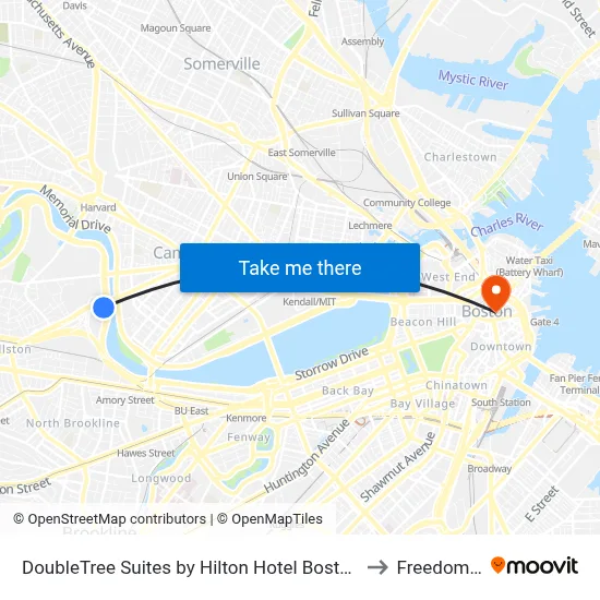 DoubleTree Suites by Hilton Hotel Boston - Cambridge to Freedom Trail map