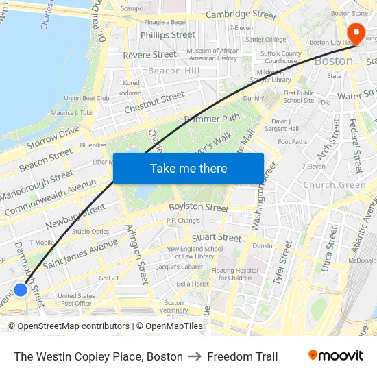 The Westin Copley Place, Boston to Freedom Trail map