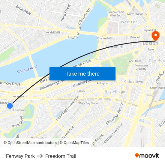 Fenway Park to Freedom Trail map