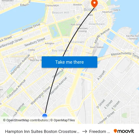Hampton Inn Suites Boston Crosstown Center to Freedom Trail map