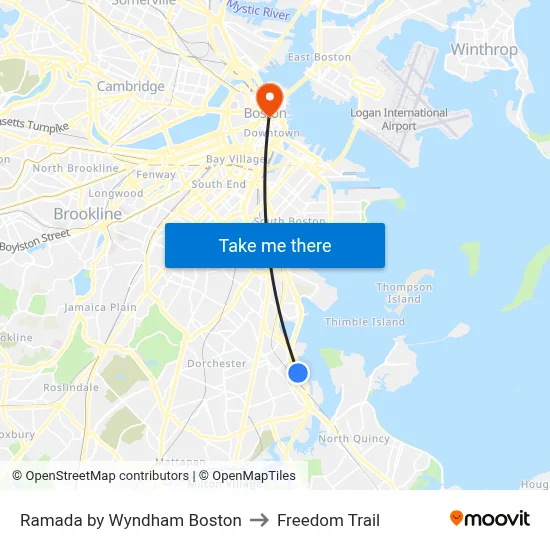 Ramada by Wyndham Boston to Freedom Trail map