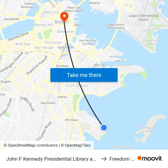 John F Kennedy Presidential Library and Museum to Freedom Trail map