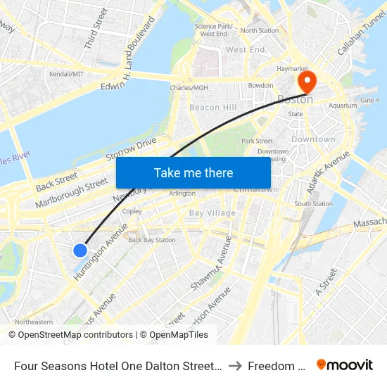 Four Seasons Hotel One Dalton Street Boston to Freedom Trail map