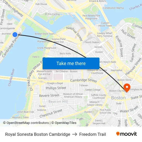 Royal Sonesta Boston Cambridge to Freedom Trail map