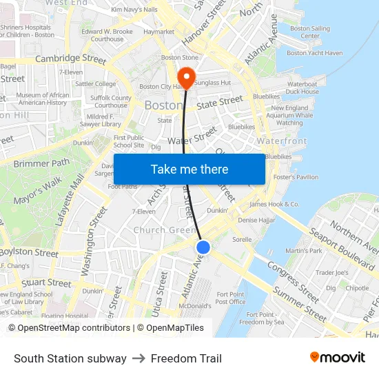 South Station subway to Freedom Trail map