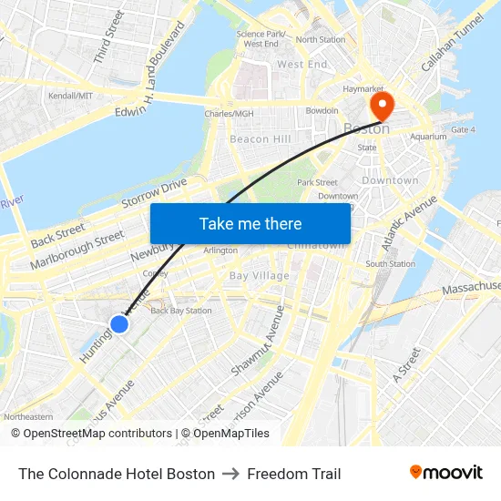 The Colonnade Hotel Boston to Freedom Trail map