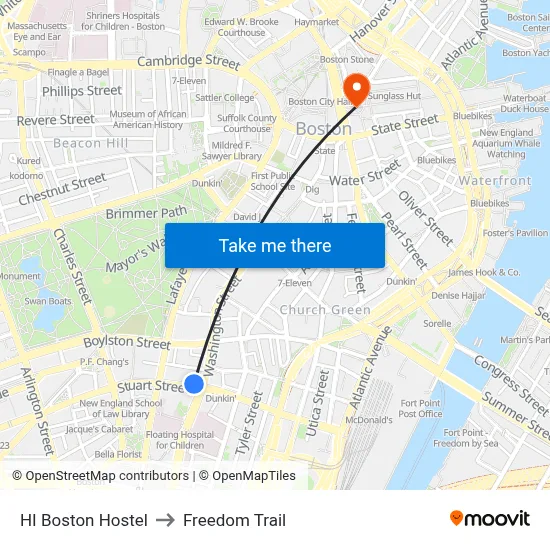 HI Boston Hostel to Freedom Trail map
