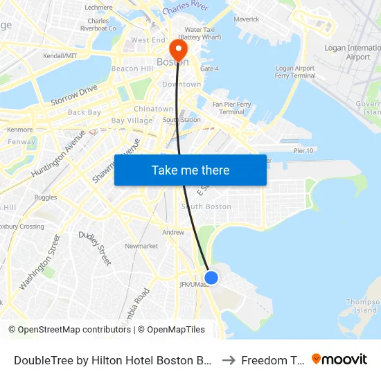 DoubleTree by Hilton Hotel Boston Bayside to Freedom Trail map